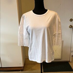 Lauren Ralph Lauren White Eyelet Sleeve Top
